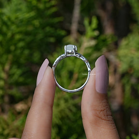 Back View of Round Cut Gemstone Solitaire Ring In two fingers