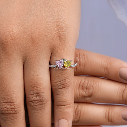 Detailed View Of Yellow And Pink Heart Gemstone Toi Et Moi Ring
