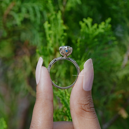 Back view of _Marquise Yellow stone ring in secure setting 