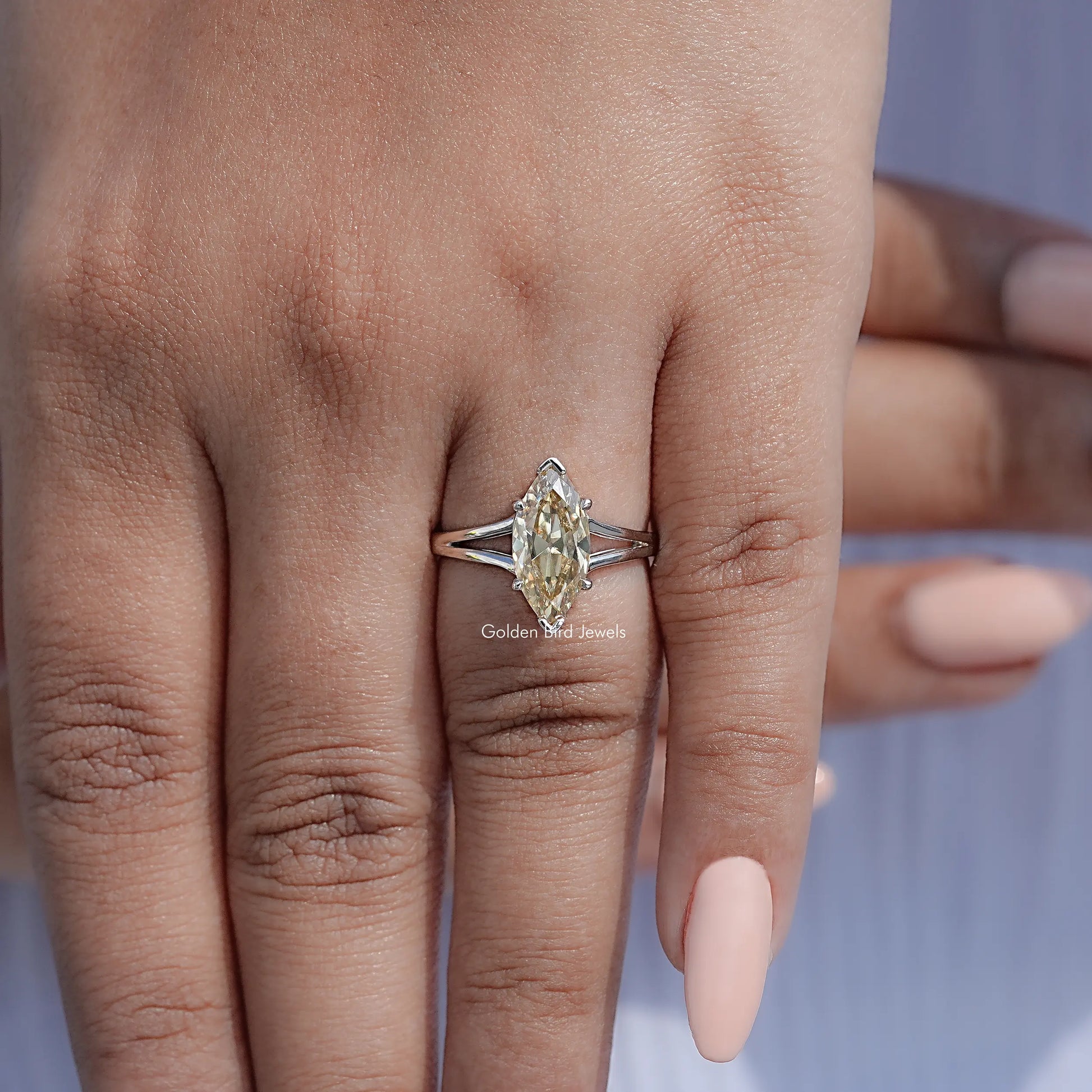 Detailed View Of Marquise Shaped Moissanite Ring