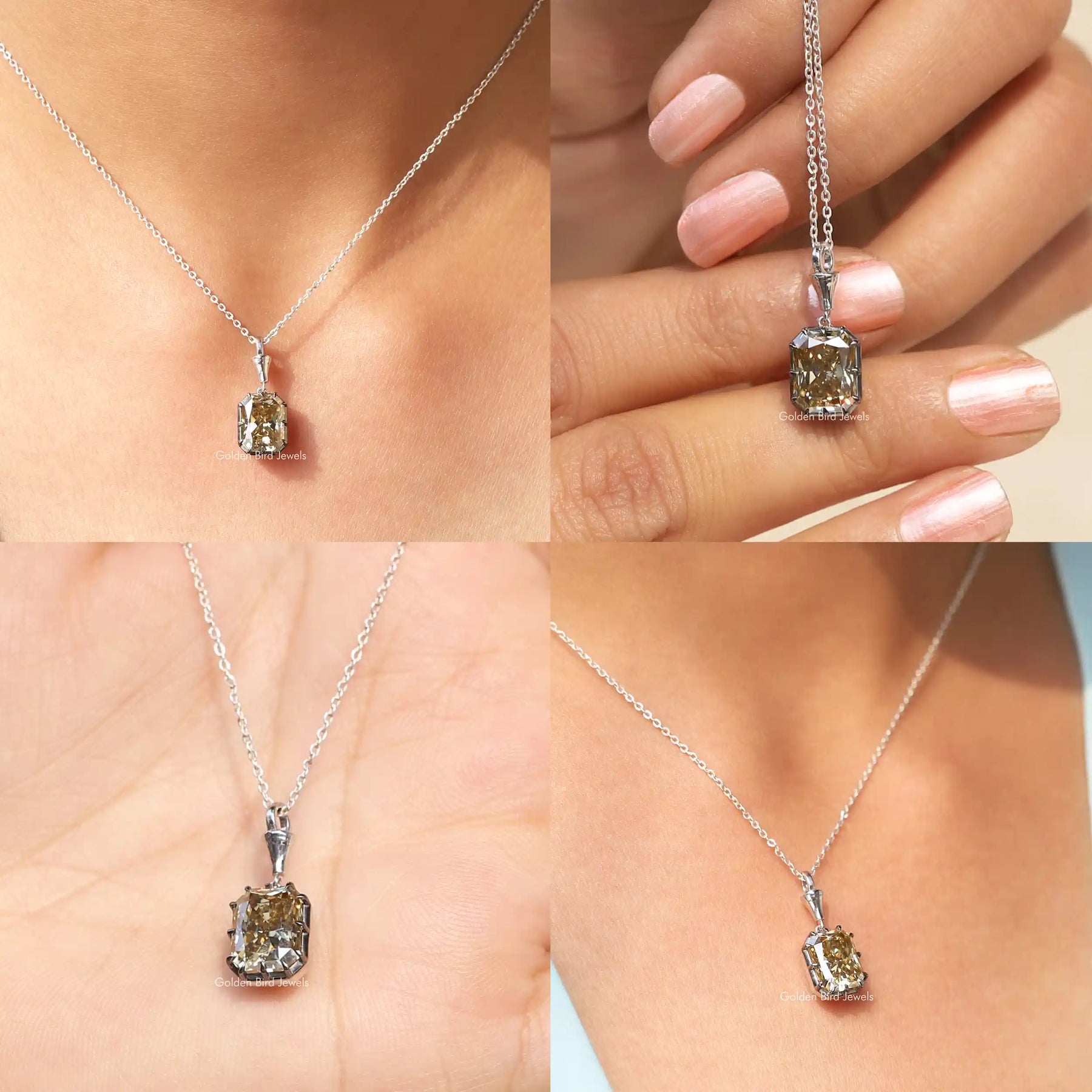 [Radiant Cut Moissanite Pendant]-[Golden Bird Jewels]