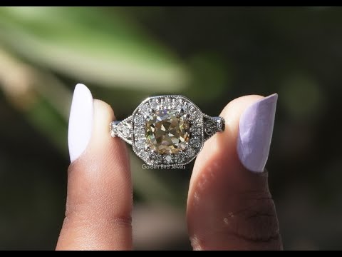 [YouTube Video Of Old Mine Cushion Cut Halo Moissanite Ring]-[Golden Bird Jewels]