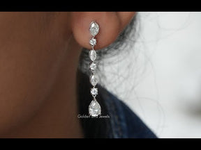 [YouTube Video Of Marquise And Pear Cut Moissanite Drop Earrings]-[Golden Bird Jewels]