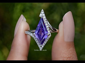 Purple Amethyst Kite Gemstone Halo Accent Ring