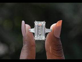 [YouTube Video Of Lab Diamond Emerald Cut Three Stone Ring]-[Golden Bird Jewels]