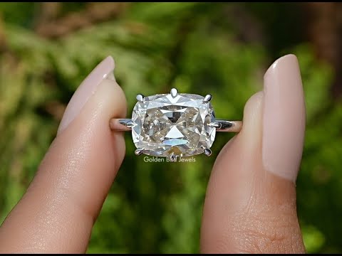 East West Set Old Mine Cushion Moissanite Ring