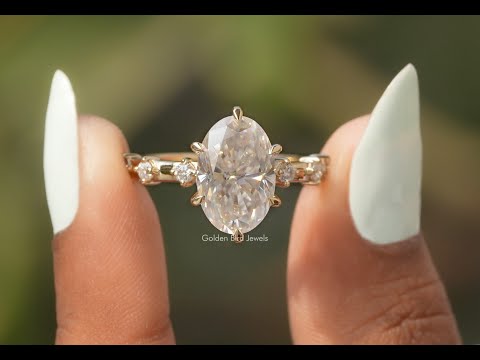 [YouTube Video Of Oval Cut Moissanite Accent Stone Engagement Ring]-[Golden Bird Jewels]