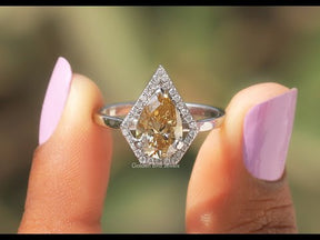 [YouTube Video Of Pear Cut Moissanite Halo Engagement Ring]-[Golden Bird Jewels]