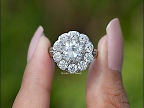 Old European Round Cut Moissanite Halo Ring