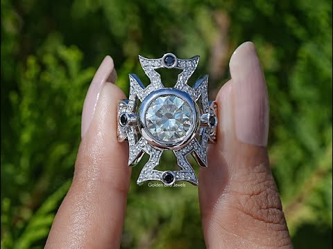 Round Cut Moissanite Art Deco Vintage Ring