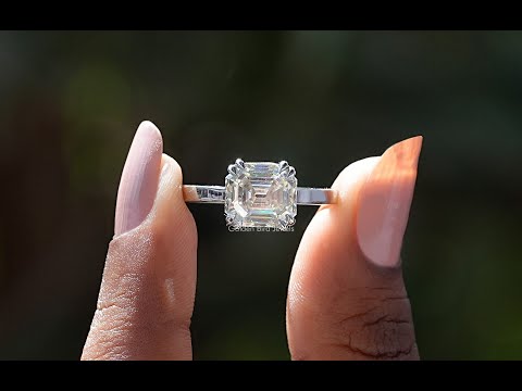 [YouTube Video Of Step Cut Asscher Cut Moissanite Solitaire Ring]-[Golden Bird Jewels]