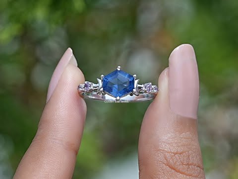 [YouTube Video Of Sapphire Blue Hexagon Cut Engagement Ring]-[Golden Bird Jewels]