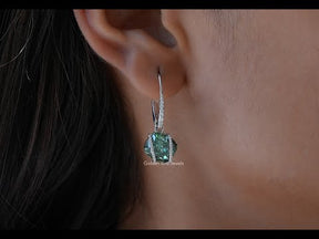 [YouTube Video Of Dark Green Cushion Cut Dangle Drop Earrings]-[Golden Bird Jewels]