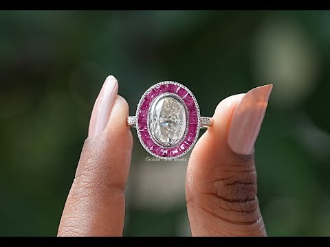 [YouTube Video Of Crushed Ice Oval Cut Moissanite Halo Engagement Ring]-[Golden Bird Jewels]