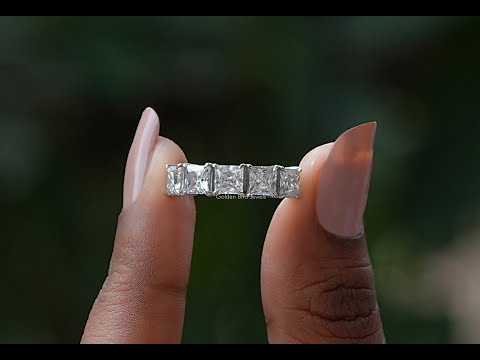 [YouTube Video Of Moissanite 
Princess Cut Half Eternity Band]-[Golden Bird Jewels]