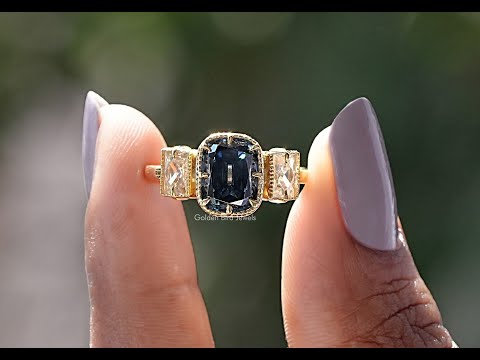 [YouTube Video Of Old Mine Criss Cut Three Stone Moissanite Ring]-[Golden Bird Jewels]