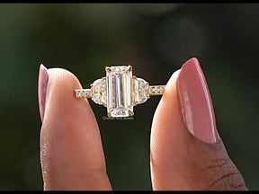 YouTube Video Of Moissanite Long Emerald Cut Three Stone Engagement Ring