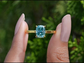 Blue Elongated Cushion Moissanite Engagement Ring