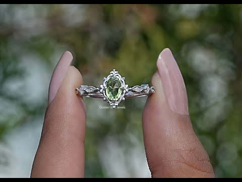 [YouTube Video Of Peridot Green Oval Cut Gemstone Accent Stone Ring]-[Golden Bird Jewels]