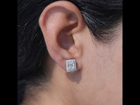 Lab Grown Emerald Cut Diamond Halo Earrings