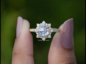 Rose Cut Round Halo Moissanite Ring