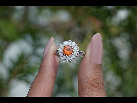 [YouTube Video Of Round Cut Sunstone Halo Engagement Ring]-[Golden Bird Jewels]