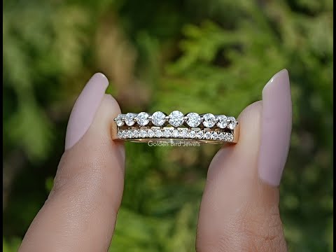 Round Lab Diamond Two Row Half Eternity Band