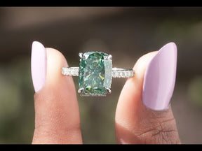 [YouTube Video Of Cushion Cut Hidden Halo Moissanite Ring]-[Golden Bird Jewels]