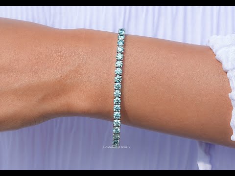 Blue Round Cut Moissanite Tennis Bracelet