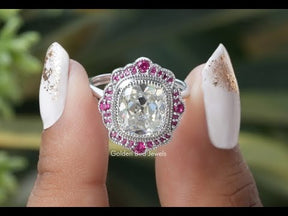 [YouTube Video Of Old Mine Cushion Cut Moissanite Halo Ring]-[Golden Bird Jewels]