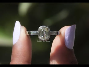 [YouTube Video Of Elongated Old Mine Cushion Moissanite Three Stone Ring]-[Golden Bird Jewels]