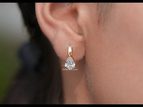 Pear Cut Lab Diamond Solitaire Huggie Hoop Earrings