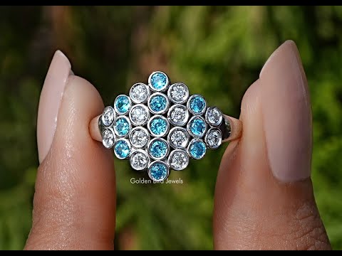 Round Cut Paraiba Gemstone Cluster Engagement Ring