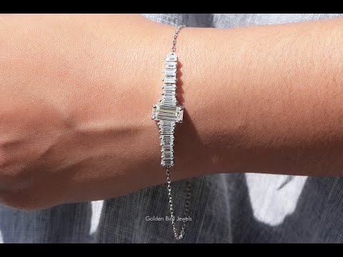 Youtube video of long emerald cut moissanite tennis chain bracelet 