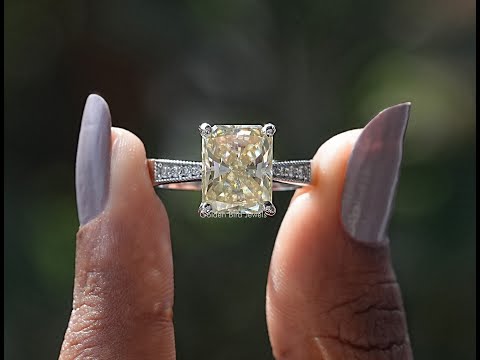 [YouTube Video Of Radiant Cut Moissanite Accent Stone Ring]-[Golden Bird Jewels]