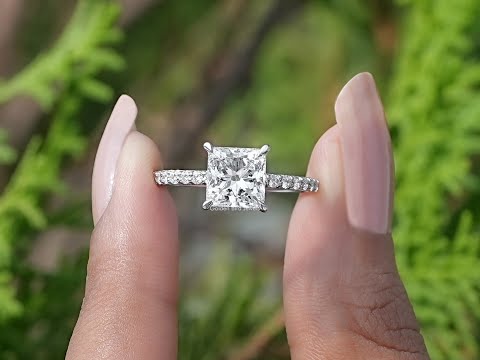 [Princess Cut Lab Diamond Solitaire Accent Ring]-[Golden Bird Jewels]