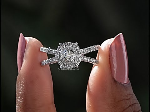 [YouTube Video Of Round Cut Diamond Double Halo Accent Stone Ring]-[Golden Bird Jewels]