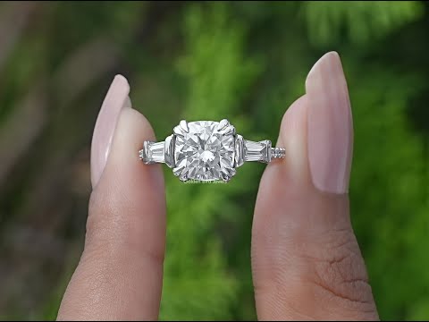 [YouTube Video Of Cushion Cut Three Stone Engagement Ring]-[Golden Bird Jewels]