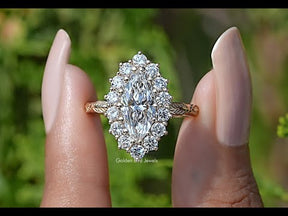 Marquise Cut Lab Diamond Halo Engagement Ring