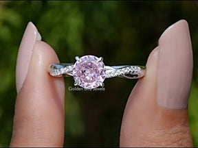 Pink Tourmaline Round Gemstone Accent Ring