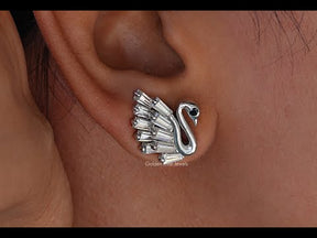 [YouTube Video Of Moissanite Tapered Baguette Cut Swan Earrings]-[Golden Bird Jewels]