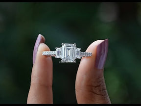 Emerald Cut Three Stone Moissanite Engagement Ring