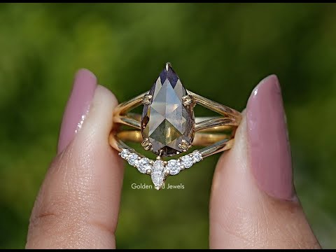 Rose Cut Pear Moissanite Vintage Curved Ring Set