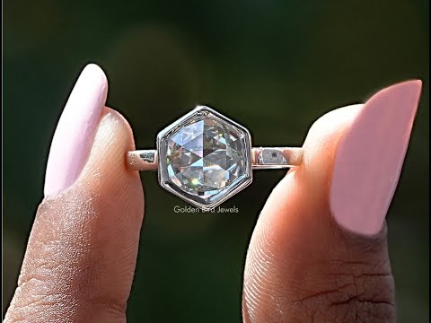 Rose Cut Hexagon Moissanite Engagement Ring