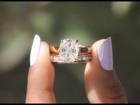 [YouTube Video Of Cushion Cut Moissanite Bridal Ring Set]-[Golden Bird Jewels]