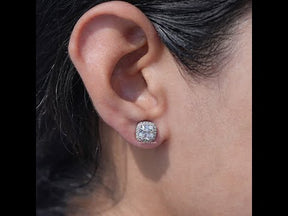 Square Old Mine Cushion Diamond Halo Stud Earrings