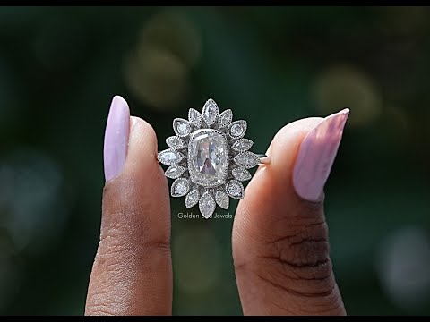 [YouTube Video Of Rose Cut Cushion Moissanite Halo Ring]-[Golden Bird Jewels]