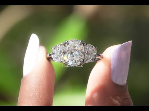 [YouTube Video Of Oval And Half Moon Cut 3 Stone Ring]-[Golden Bird Jewels]