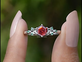 Sunstone Hexagon Cut Gemstone Accent Ring