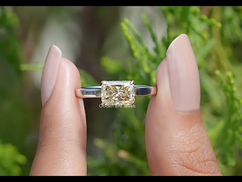 East West Yellow Radiant Moissanite Solitaire Ring